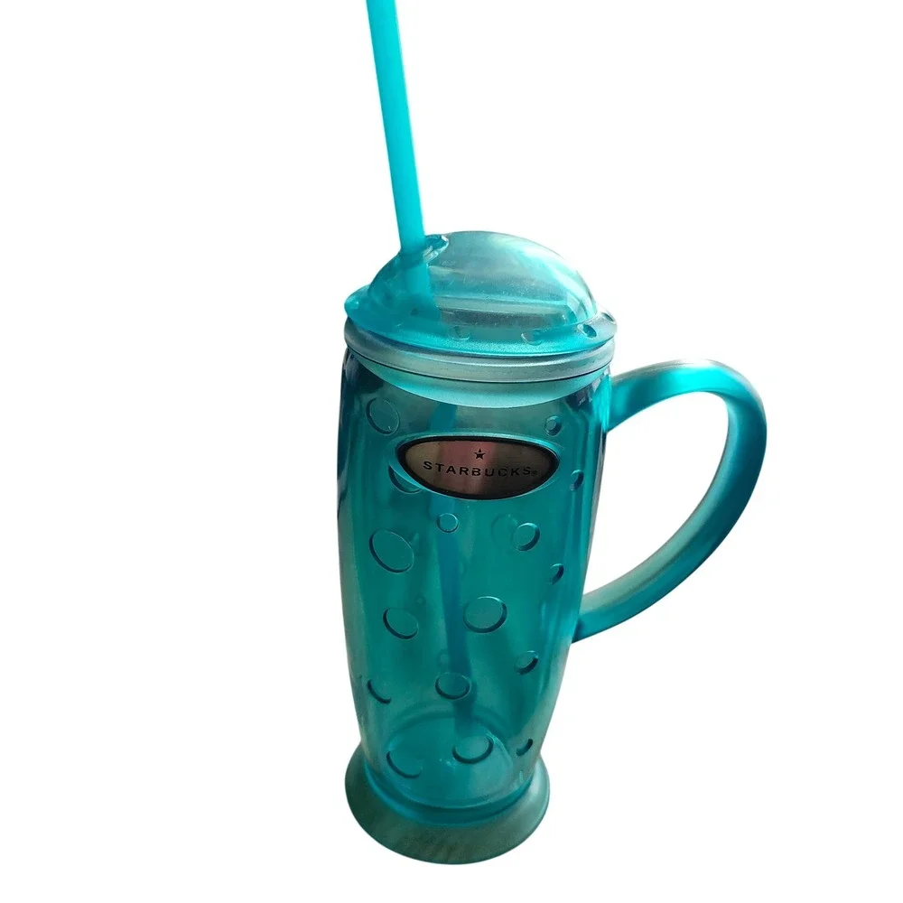 Starbucks Vintage Rocket Tumbler Travel Mug Barista Aqua Blue Plastic Retro 16 o